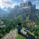 Minecraft seed world with village, mountains, and rivers at spawn