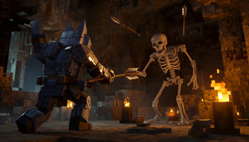 Armored wolf fighting skeleton