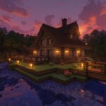 minecraft cottage river view