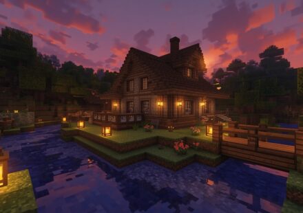 minecraft cottage river view