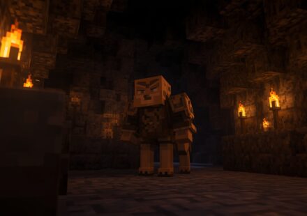 Armored wolf in Minecraft cave