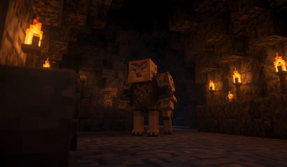 Armored wolf in Minecraft cave