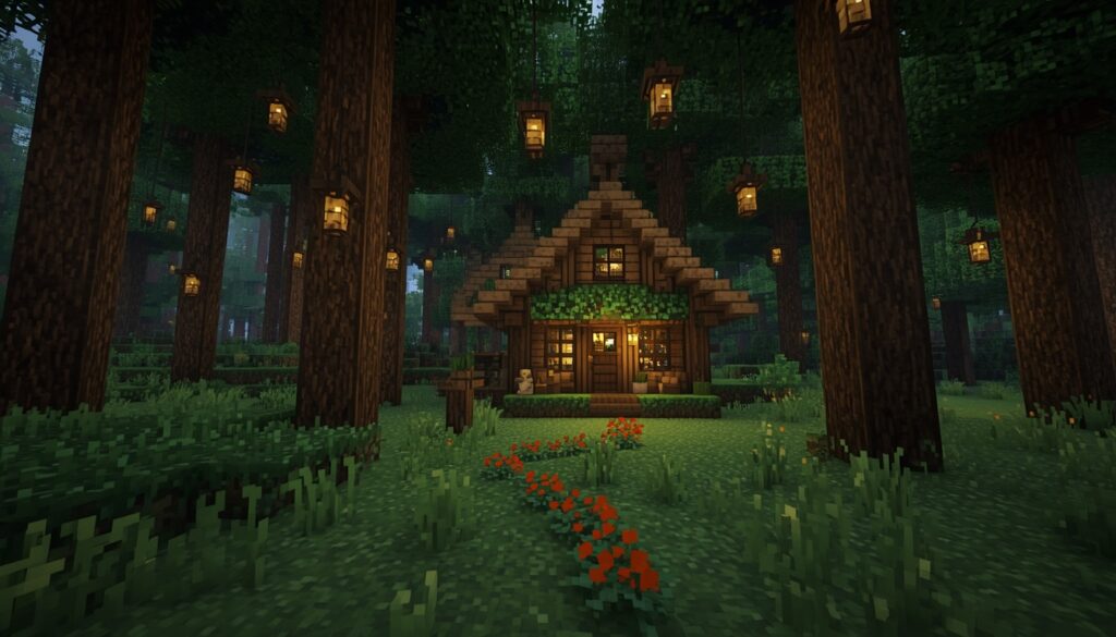 minecraft mountain cottage view