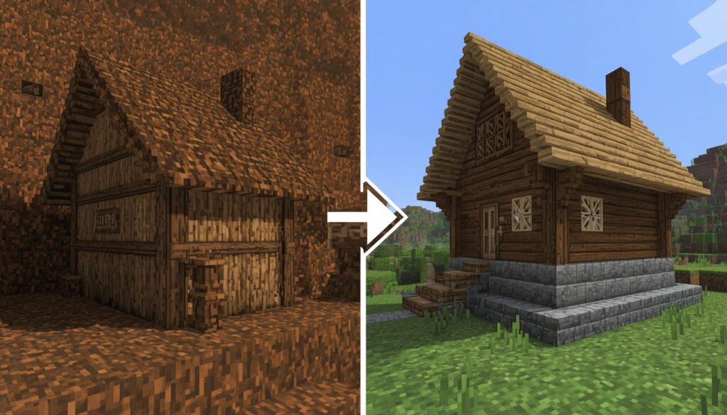 Minecraft starter house building progression