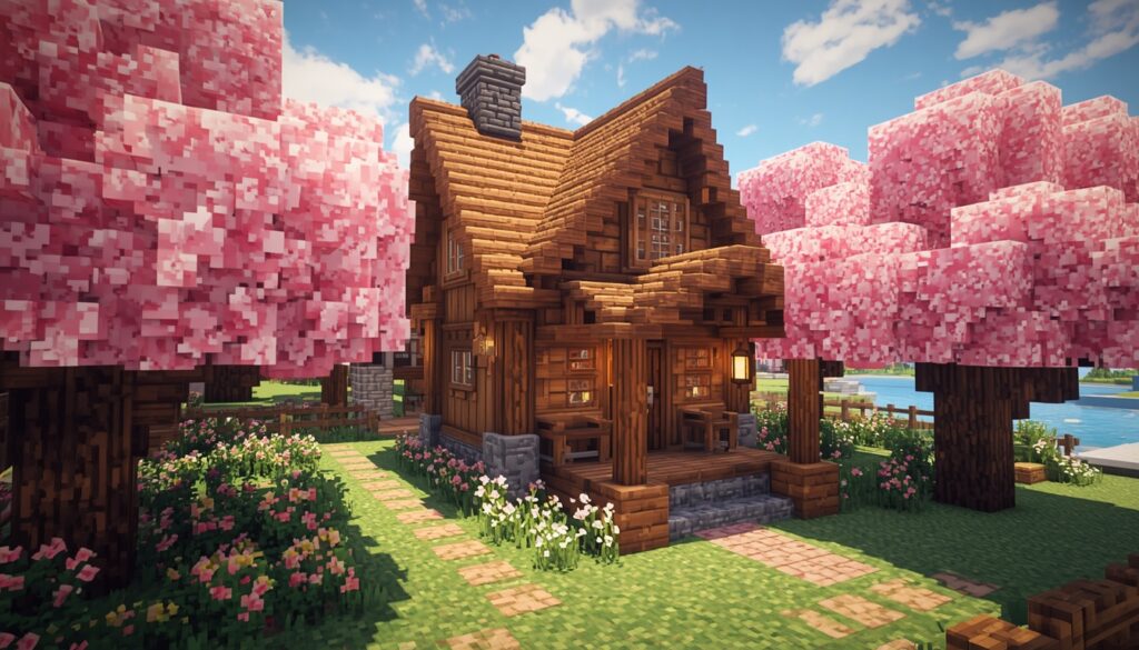 Minecraft cherry and stone house