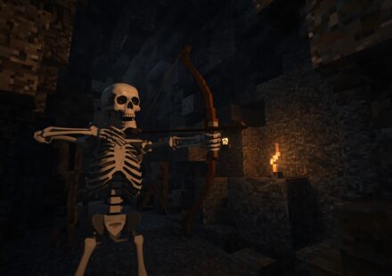 Minecraft skeleton cave fight scene