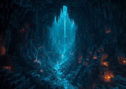 Dark Ancient City with glowing sculk blocks