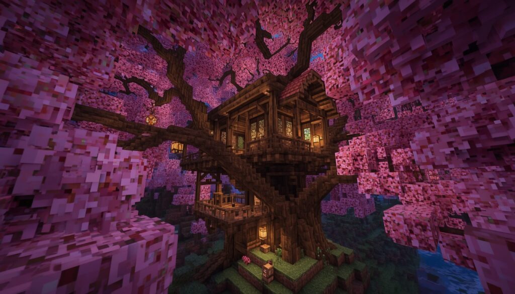 Minecraft cherry tree house pink biome