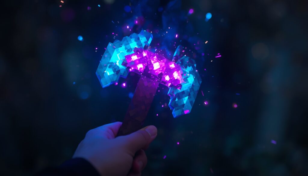 Close up glowing enchanted mace view