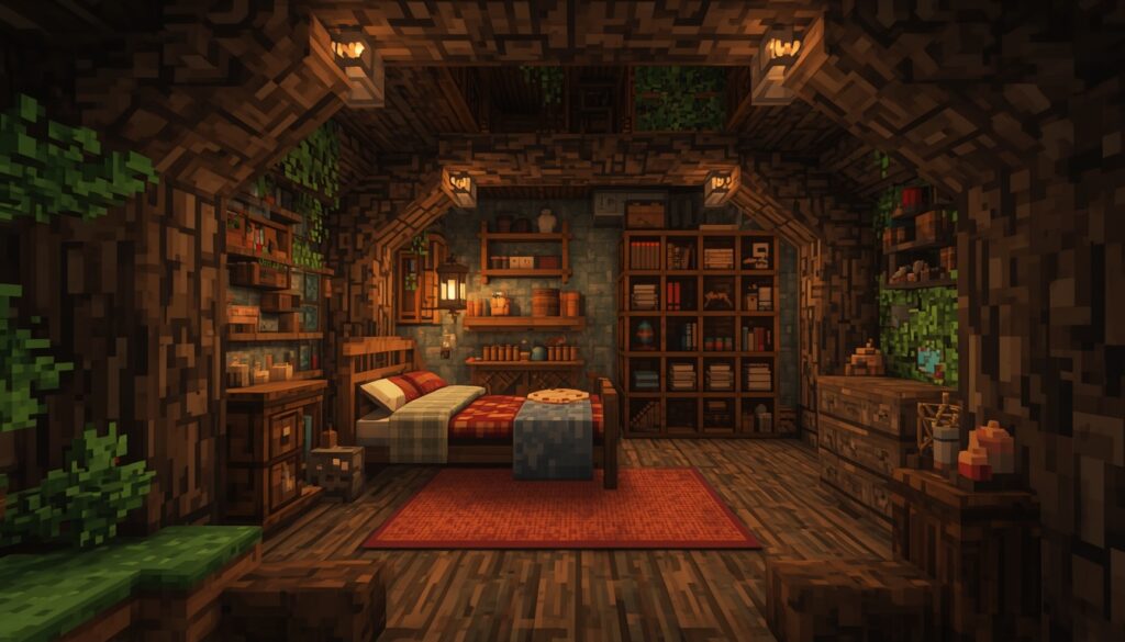 Cozy survival interior tree house room