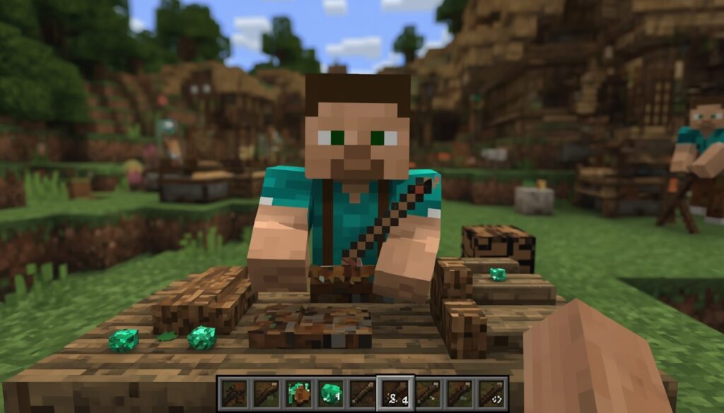 Fletcher villager trading sticks emeralds