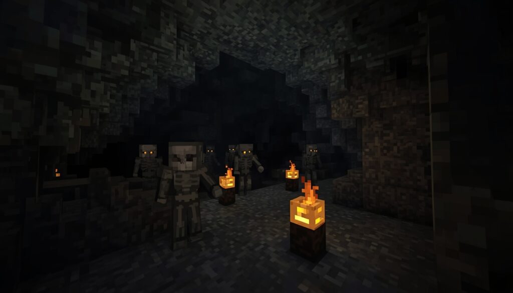 Skeleton spawning in dark Minecraft cave