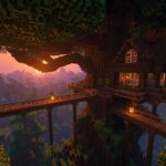 Minecraft tree house survival base in forest