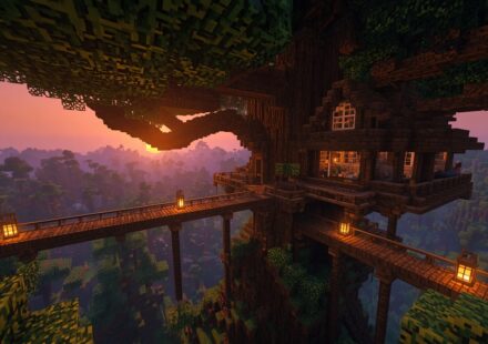 Minecraft tree house survival base in forest