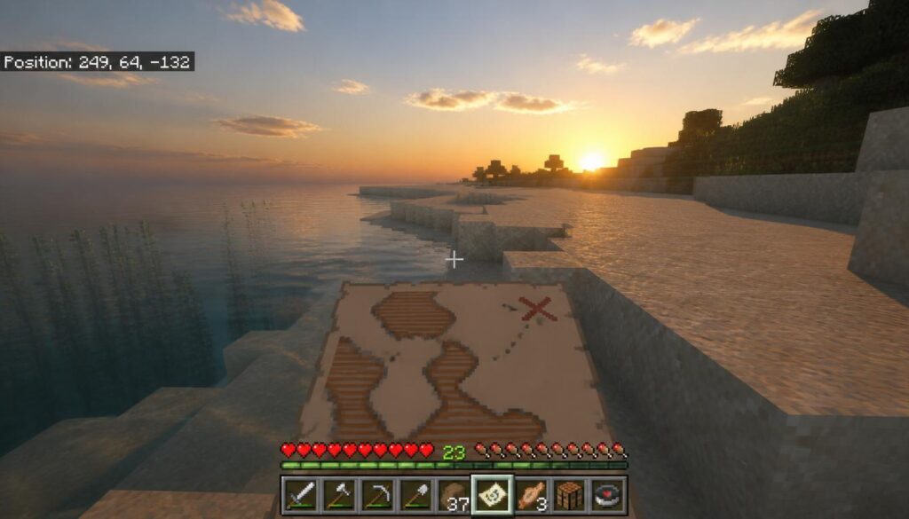 trick to find buried treasure in minecraft